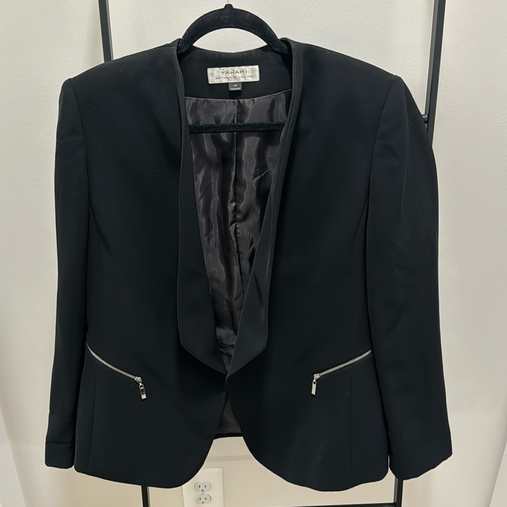 Black Blazer with Zipper Faux Pockets